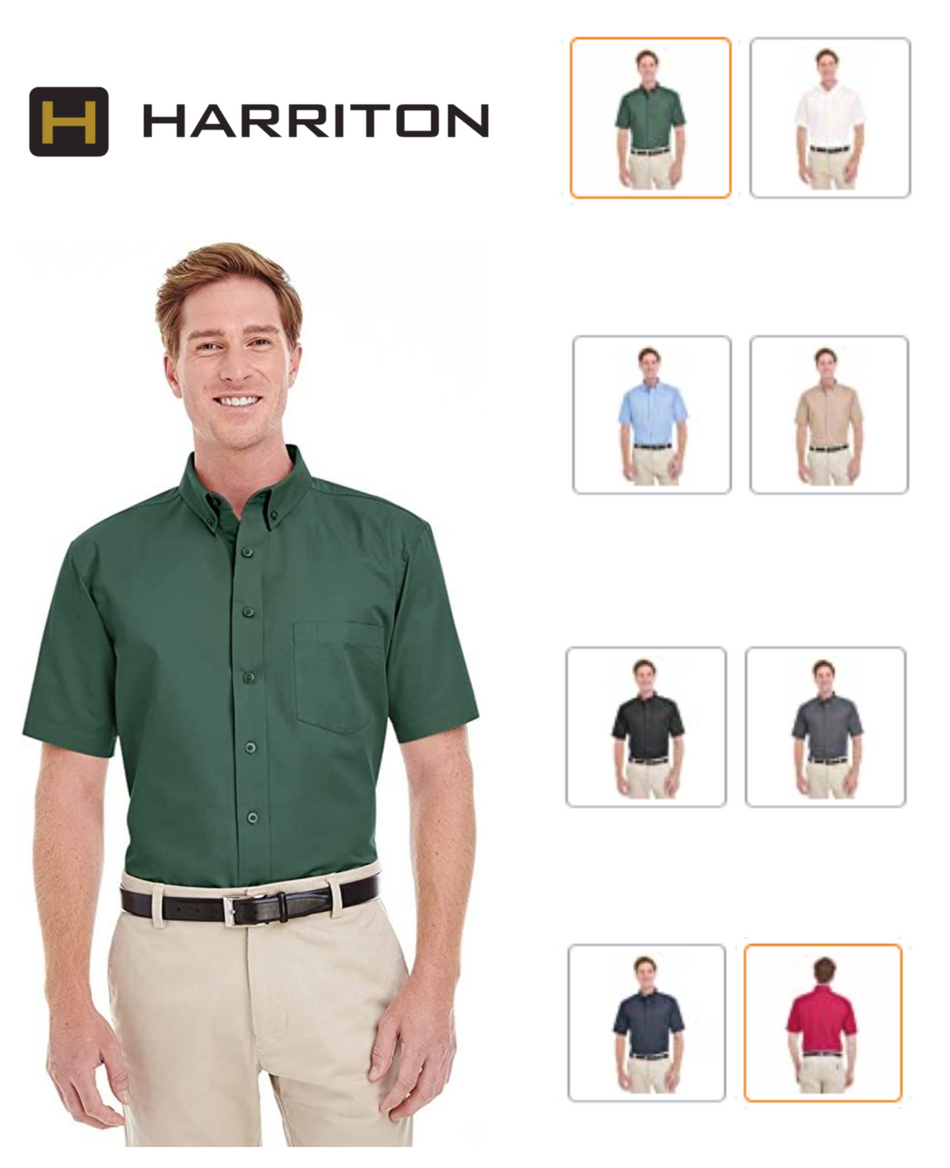 M582 Harriton Men's Short-Sleeve Twill Shirt Teflon New