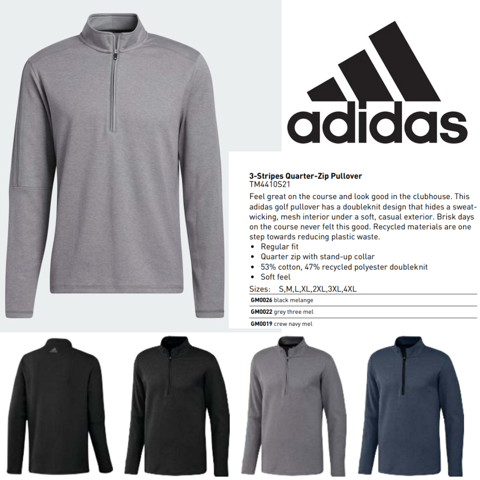 GM0022 Adidas men Golf 3-Stripes 1/4 Zip Pullover New