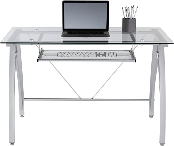 Realspace Vista 48"W Glass Computer Desk 9928618 - Silver Like New