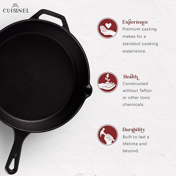 Cuisinel Cast Iron Skillets Set Pre-Seasoned 2-Piece Pan 10" 12" 2 PACK - Black Like New