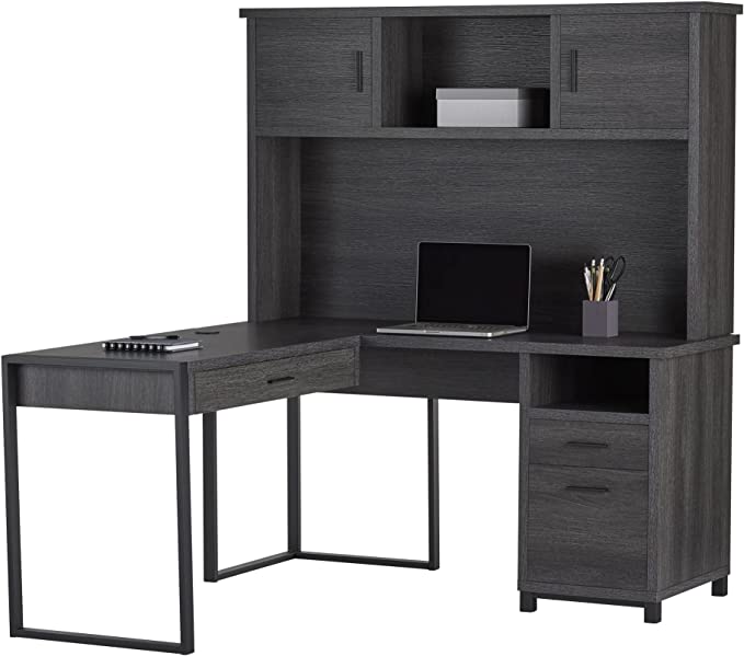 Realspace DeJori 59" W L-Shape Corner Desk With Hutch 6794063 - Charcoal Like New