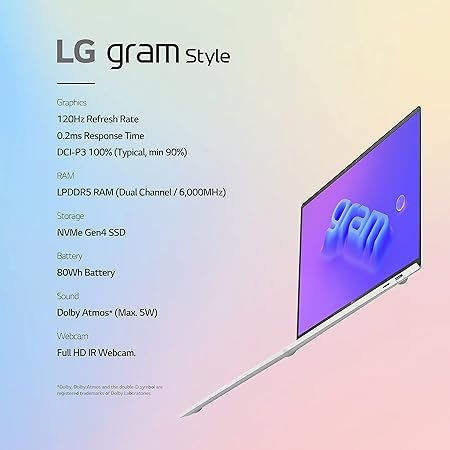 LG gram Style 16Z90RS-K.AAW7U1 16" 3K I7-1360P 16GB 1TB SSD - Dynamic White Like New