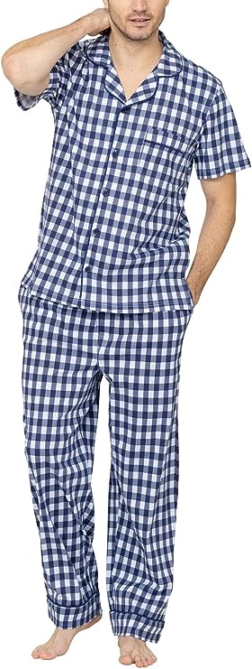 PJG-M4348 PajamaGram Pajamas Men Set Mens Sleepwear Short Sleeve Blue Gingham XL New