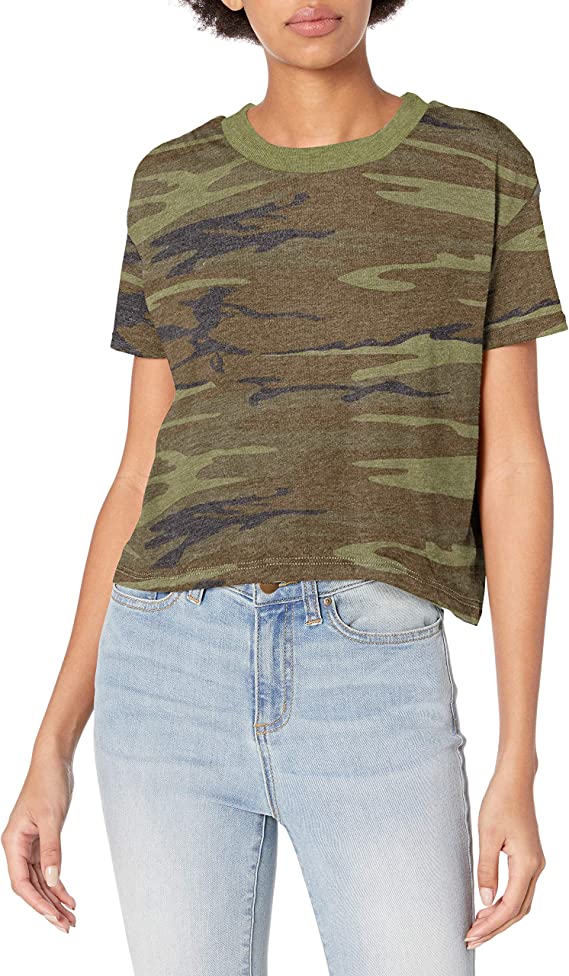 5114EA Hanes Alternative Women's Cropped T shirt Camo L Like New