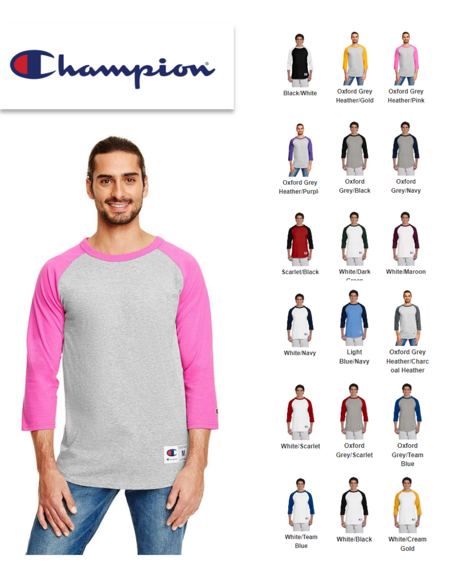 Champion T1397 Tagless Raglan Baseball Jersey New