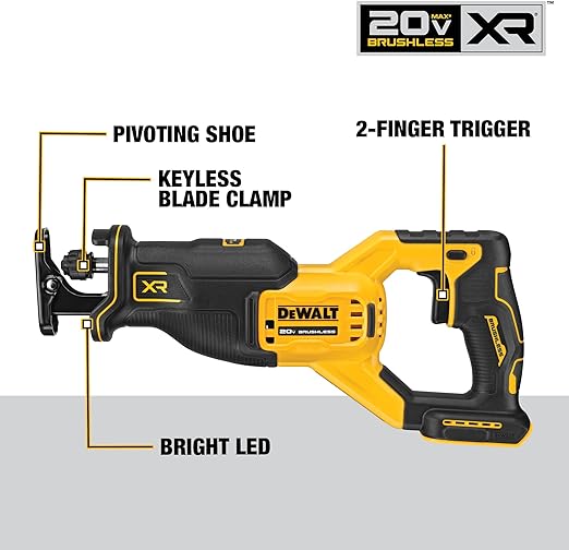 Dewalt 20V MAX XR Reciprocating Saw Cordless 2-FingerTrigger Tool Only - Yellow Like New