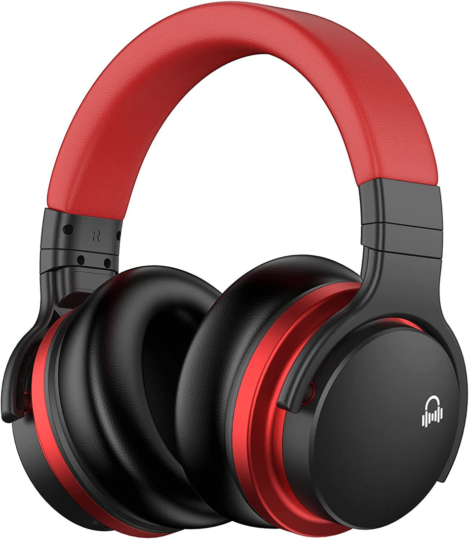 MOVSSOU E7 Active Noise Cancelling Bluetooth Wireless Headphones Black Red Like New