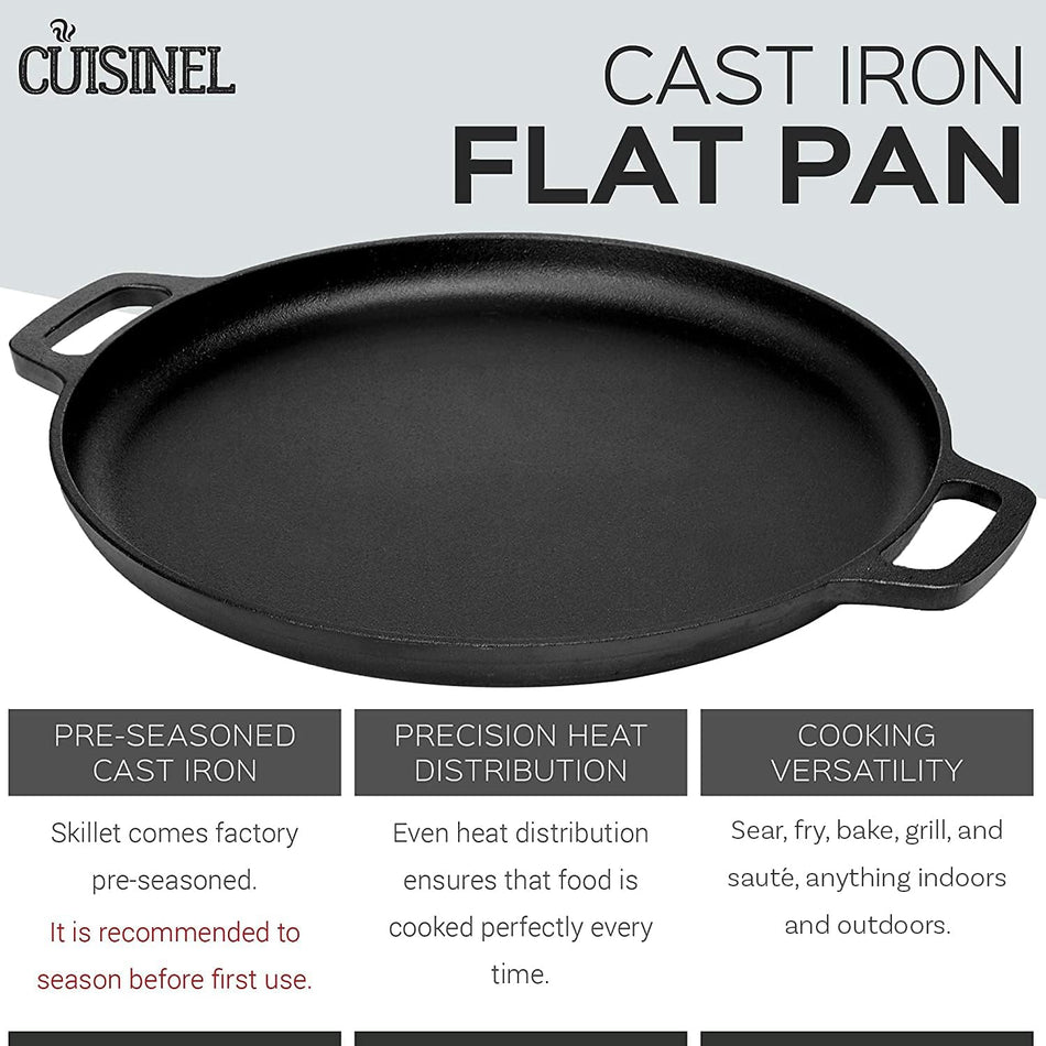 Cuisinel Cast Iron Pizza Pan/Round Griddle 13.5" Flat Skillet FBA-C12714 - Black Like New