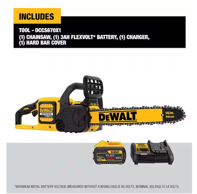 DEWALT FLEXVOLT 60V MAX 16" Brushless Cordless Battery Powered Chainsaw - YELLOW Like New