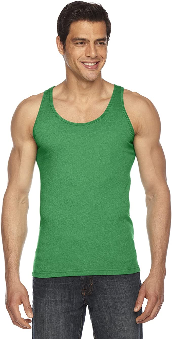 American Apparel BB408W Men's Poly Cotton Tank Top Heather Kelly Green XS Like New