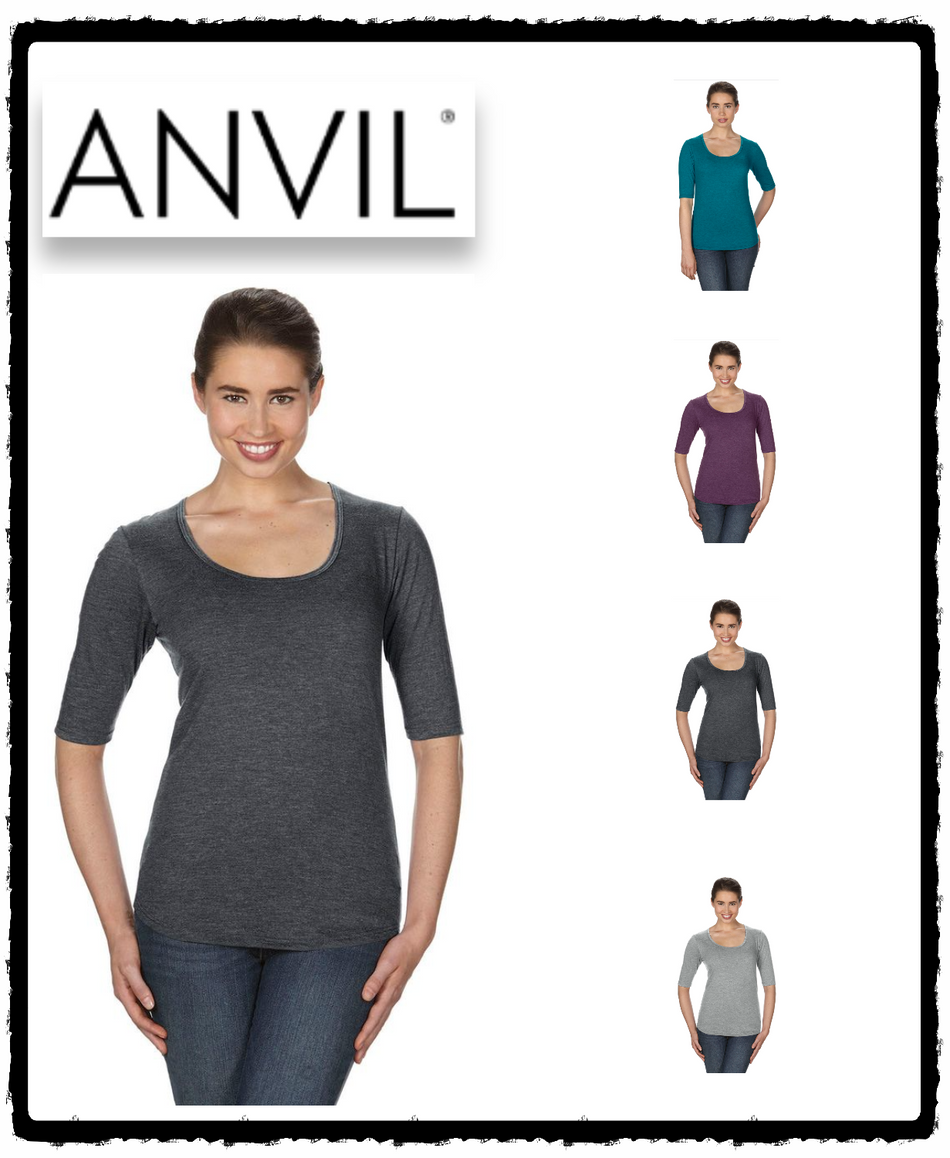 6756L Anvil Ladies Deep Scoop 1/2-Sleeve T-Shirt New