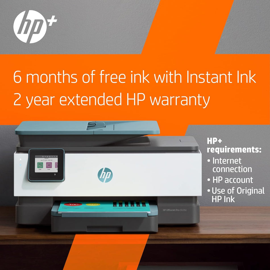 HP OfficeJet Pro 8028e All-in-One Wireless Color Inkjet Printer 20 ppm - Blue Like New