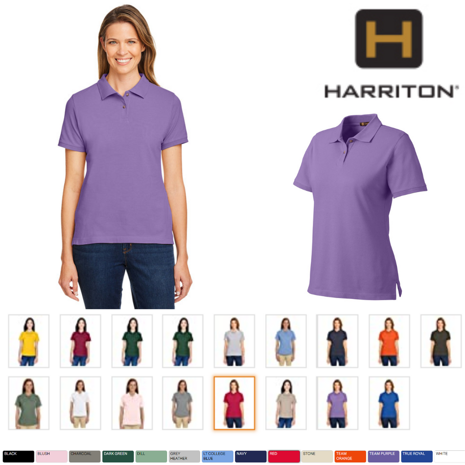 M200W Harriton Ladies Ringspun Cotton Short-Sleeve Polo New