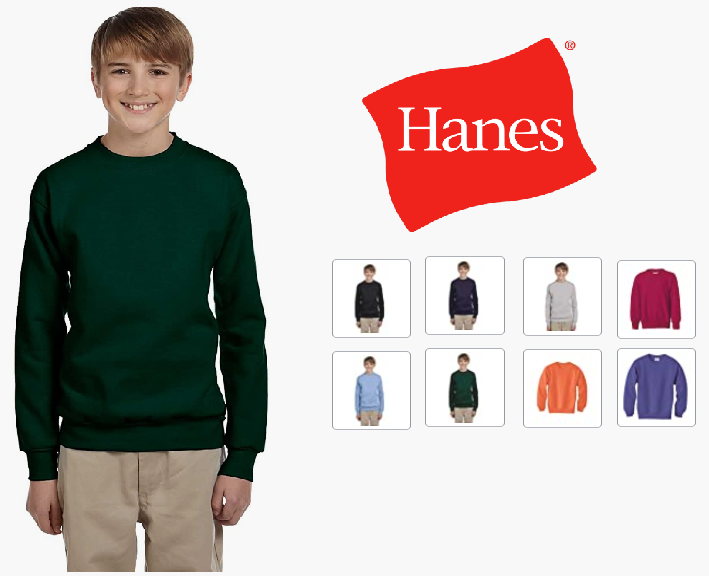 P364 Hanes Boys ComfortBlend EcoSmart Fleece Crew New