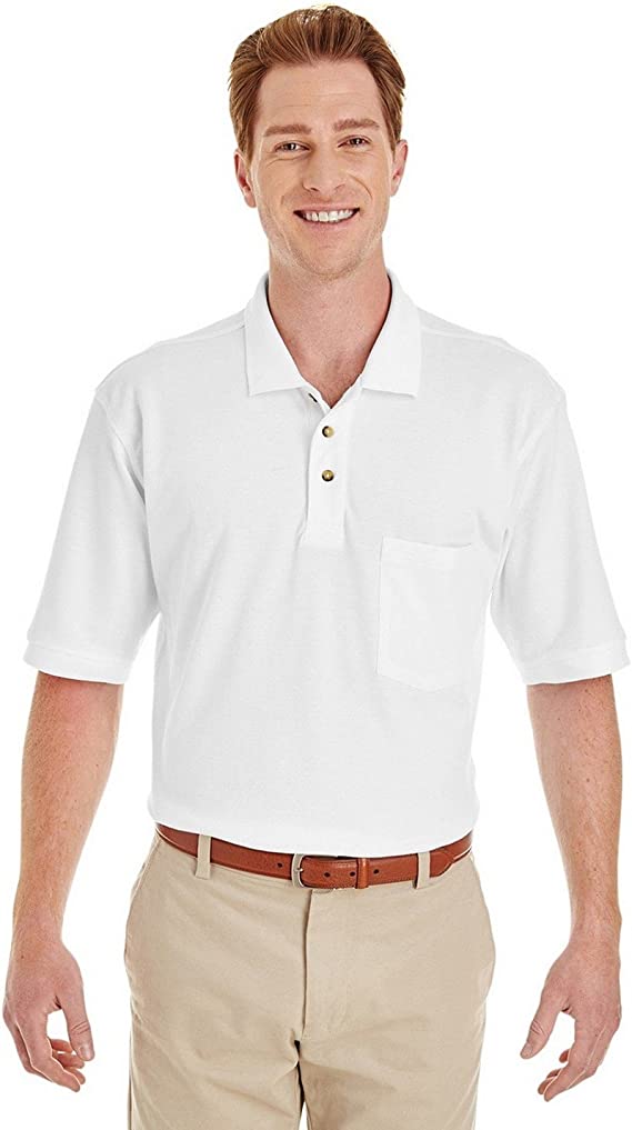 Harriton 6 oz. Ringspun Cotton Piqu Short-Sleeve Pocket Polo (M200P) New