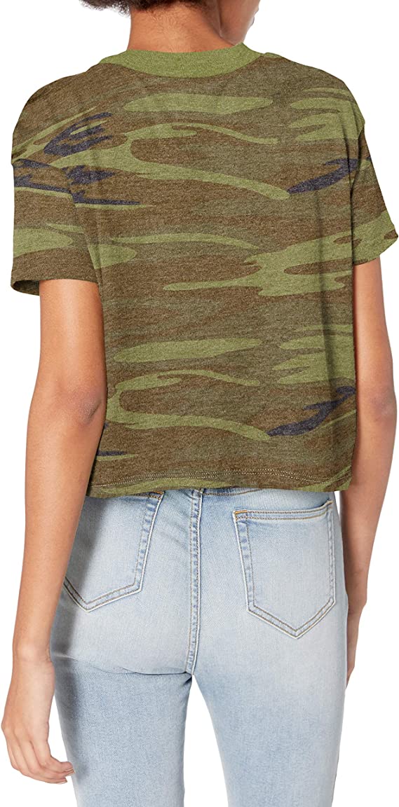 5114EA Hanes Alternative Women's Cropped T shirt Camo S Like New