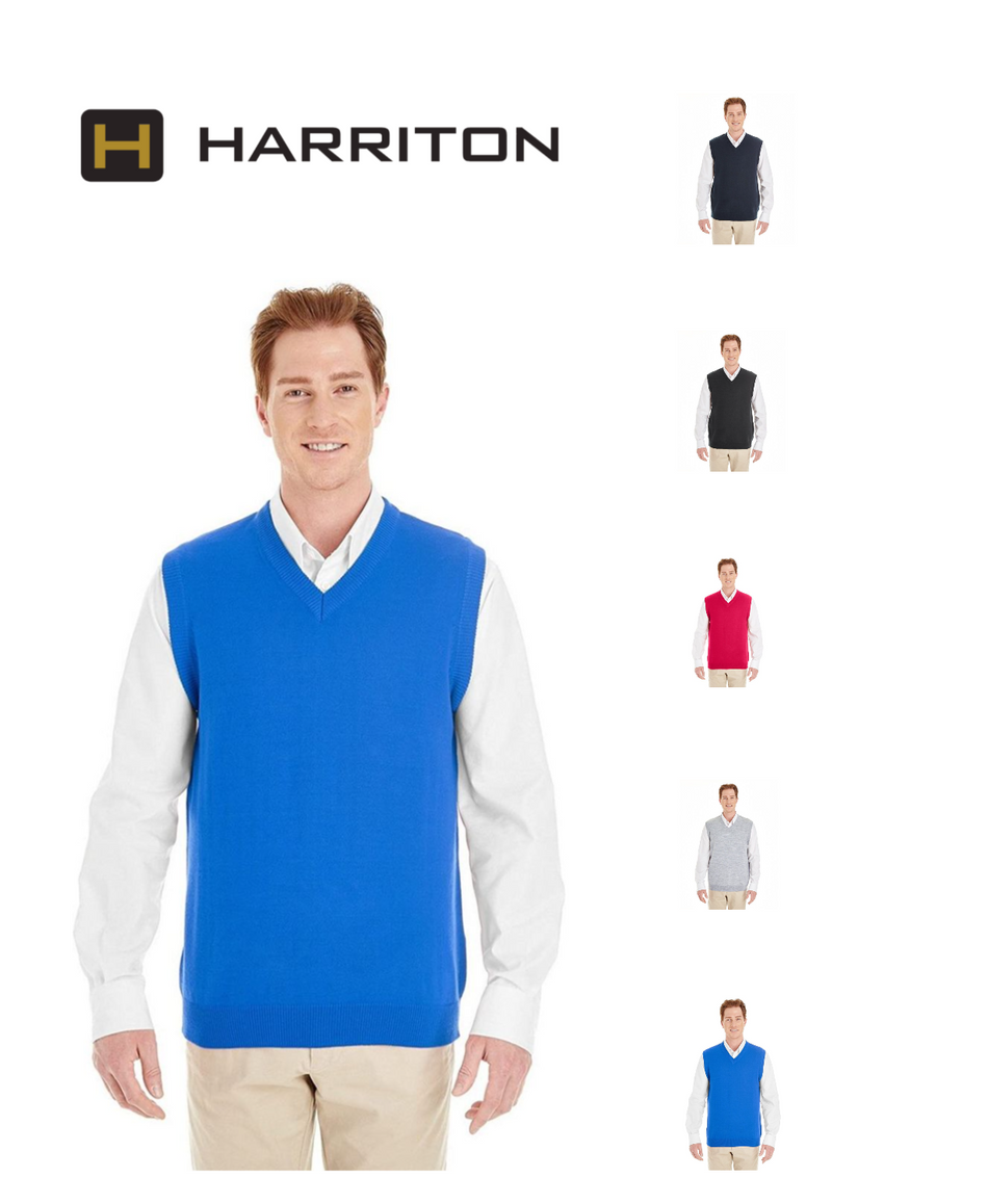 M415 Harriton Men's Pilbloc V-Neck Sweater Vest New