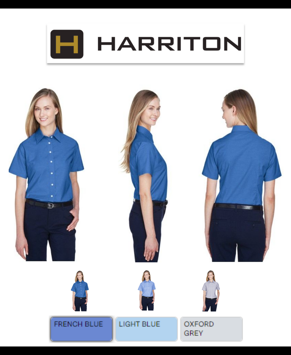 M600SW Harriton Ladies' Short-Sleeve Oxford with Stain-Release New