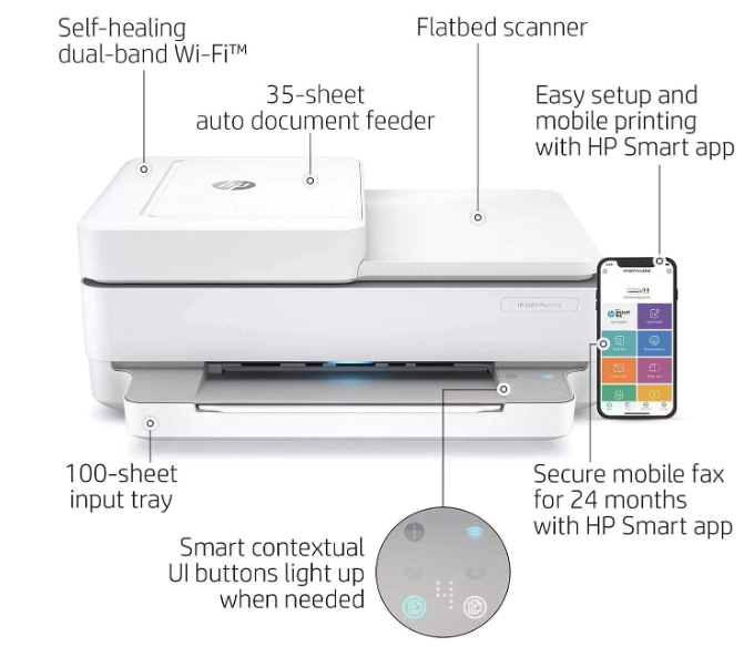 HP Envy Pro 6458 All-in-One Wireless Scan Fax Copy Printer White 5SE48A Like New