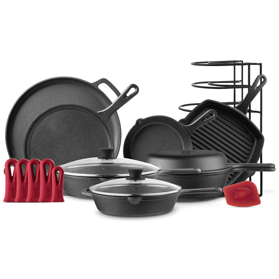 CUISINEL COOKWARE SET COMPLETE PRE-SEASONED KIT 8" SKILLET + 10"+12" - Cast Iron Like New