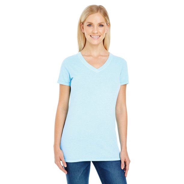 230B ThreadFast Ladies Pigment-Dye Short-Sleeve V-Neck New