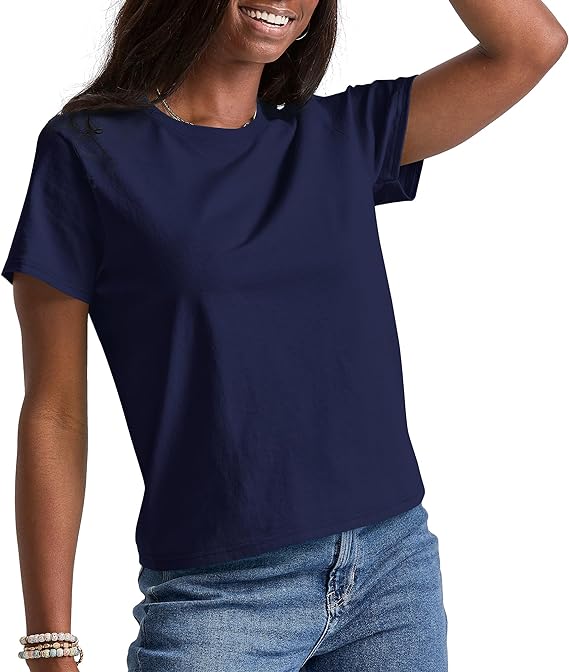 Hanes Essentials Women's Cotton T-Shirt, Classic Fit Athletic - Navy Like New