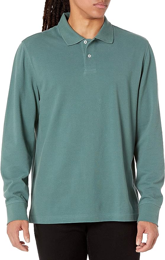 Amazon Essentials Men's Regular-Fit Long-Sleeve Pique Polo GREEN XL New