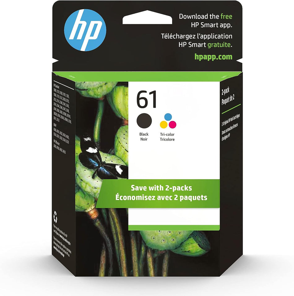 HP 61 2-pack Black/Tri-color Original Ink Cartridges CR259FN Like New