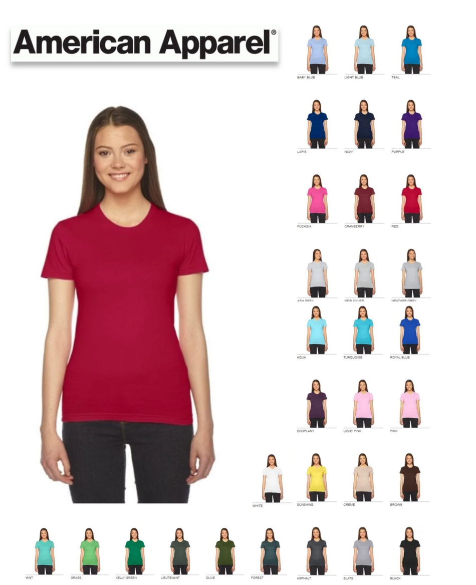 2102W American Apparel Ladies Fine Jersey Short-Sleeve T-Shirt New