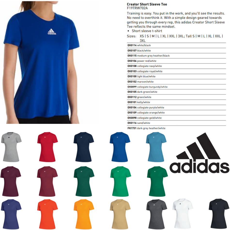 EK0103 Adidas Women's Creator Short Sleeve Shirt New