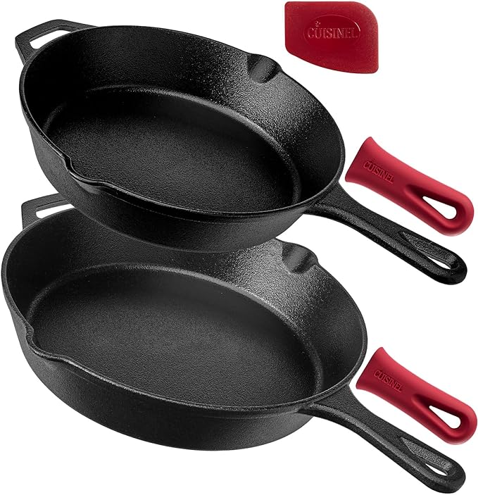 Cuisinel Cast Iron Skillets Set Pre-Seasoned 2-Piece Pan 10" 12" 2 PACK - Black Like New