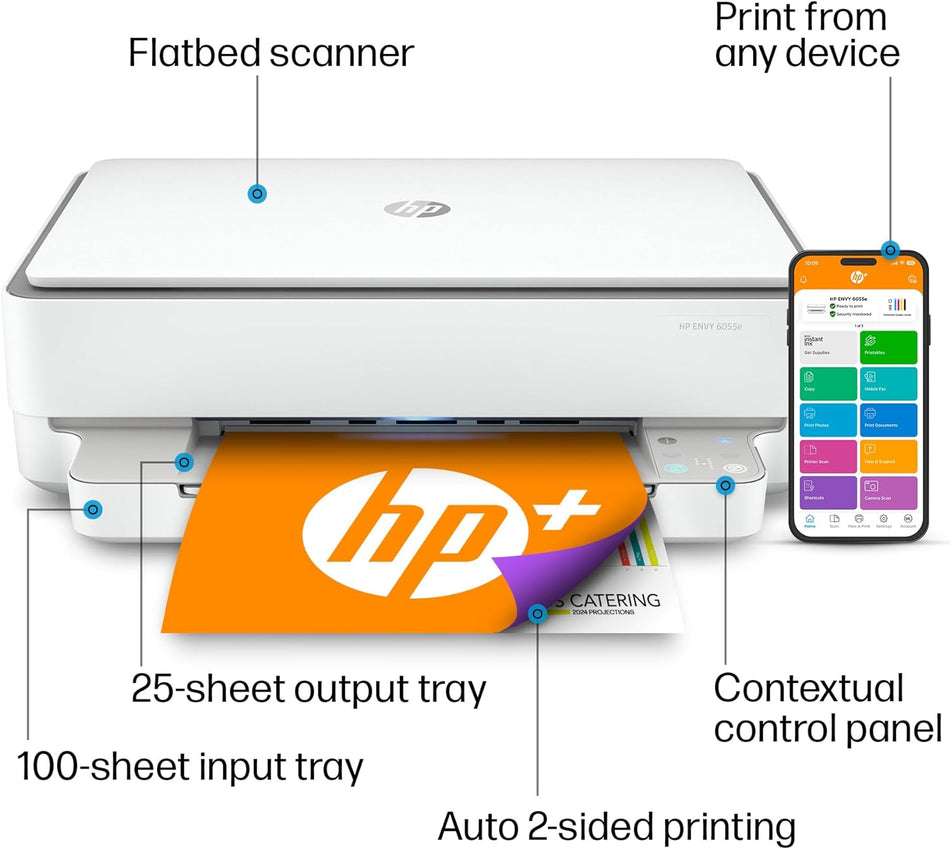 HP ENVY 6055e Wireless Color Inkjet Printer - WHITE Like New