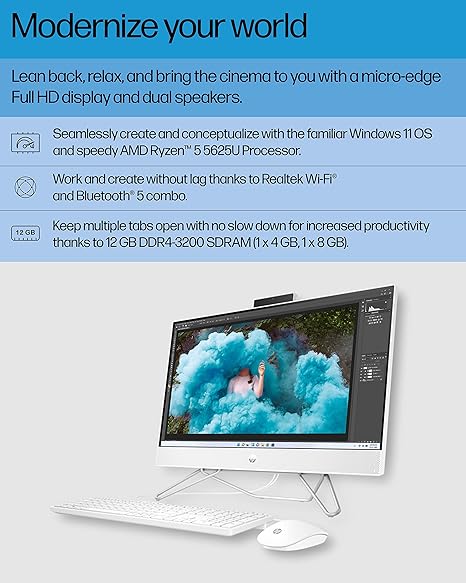 HP AIO 24-CB1142 23.8" 1920x1080 FHD Ryzen 5 5625U 12GB 512GB SSD - White Like New