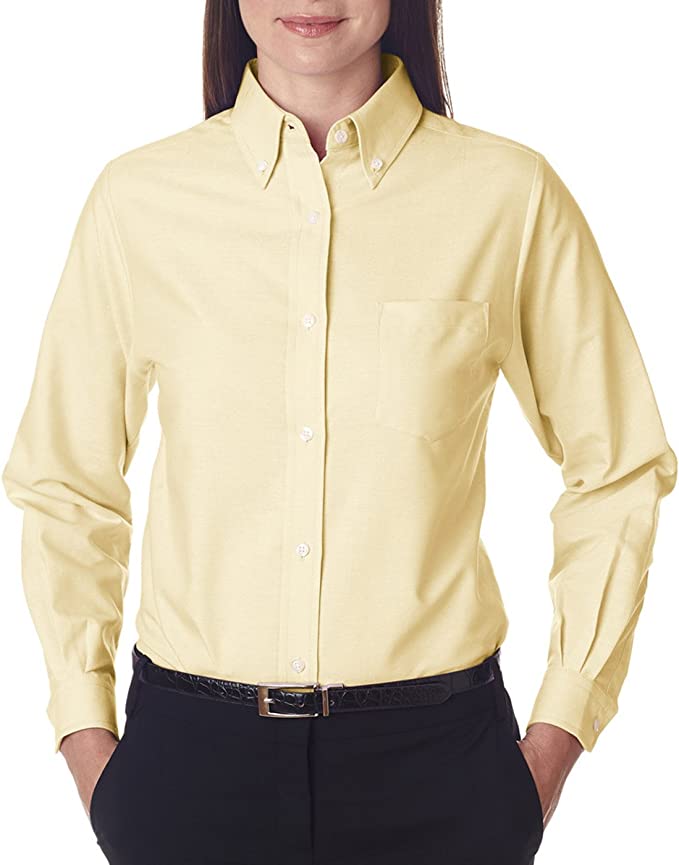 UltraClub Women's Wrinkle-Free Long Sleeve Oxford Shirt 8990 New