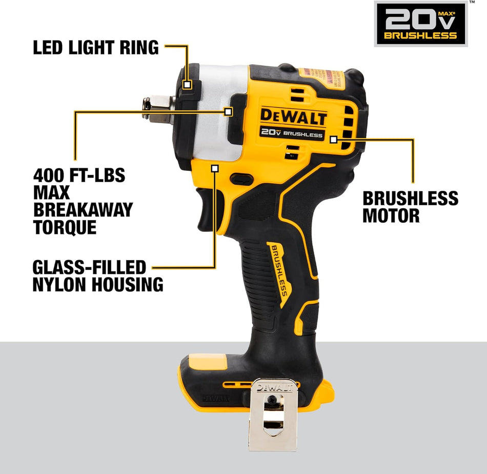 DEWALT DCF911B 20V MAX 1/2" Impact Wrench with Hog Ring Anvil, Tool Only -YELLOW Like New