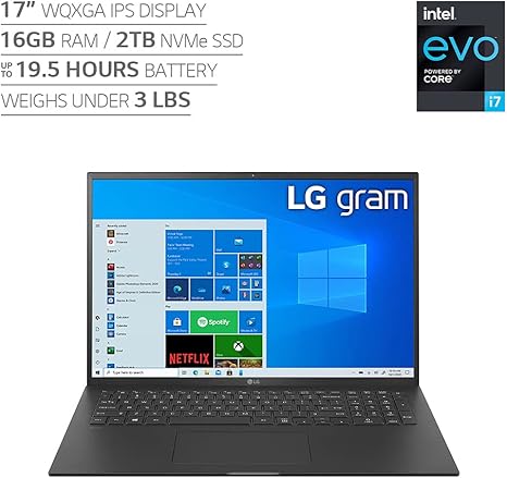 LG gram 17"WQXGA 2560 x 1600 i7 16GB 2TB SSD 17Z90P-K.AAB9U1 - Black Like New