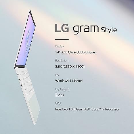 LG Gram Style 14” OLED i7-1360P 16GB 512GB SSD 14Z90RS-K.AAW7U1 - Dynamic White Like New