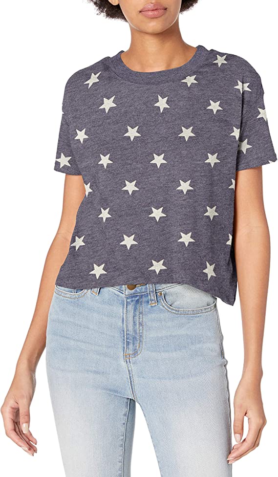 5114EA Hanes Alternative Women's Cropped T shirt Stars S Like New