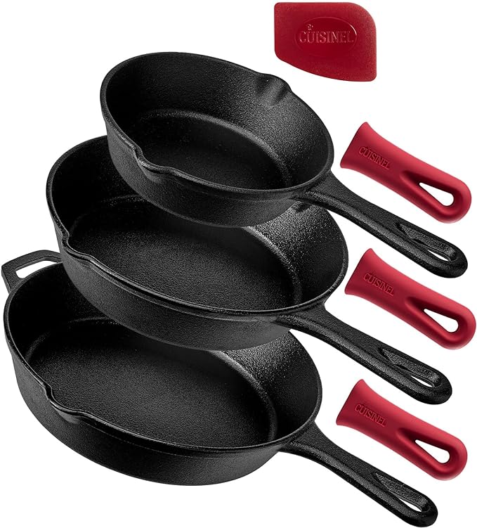 Cuisinel Cast Iron Skillets Set 3-Piece: 6" + 8" + 10" Cookware - Black Like New