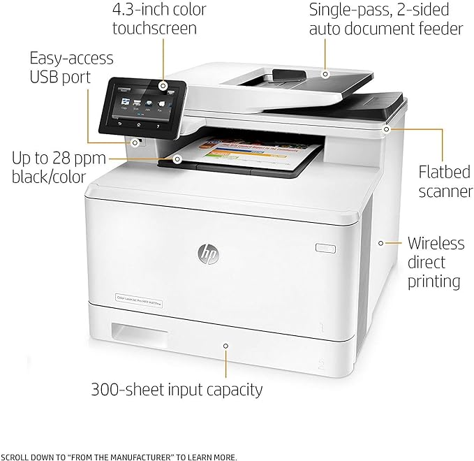 HP LaserJet Pro M477FNW Wireless Color Laser Printer Built-in Ethernet - White Like New