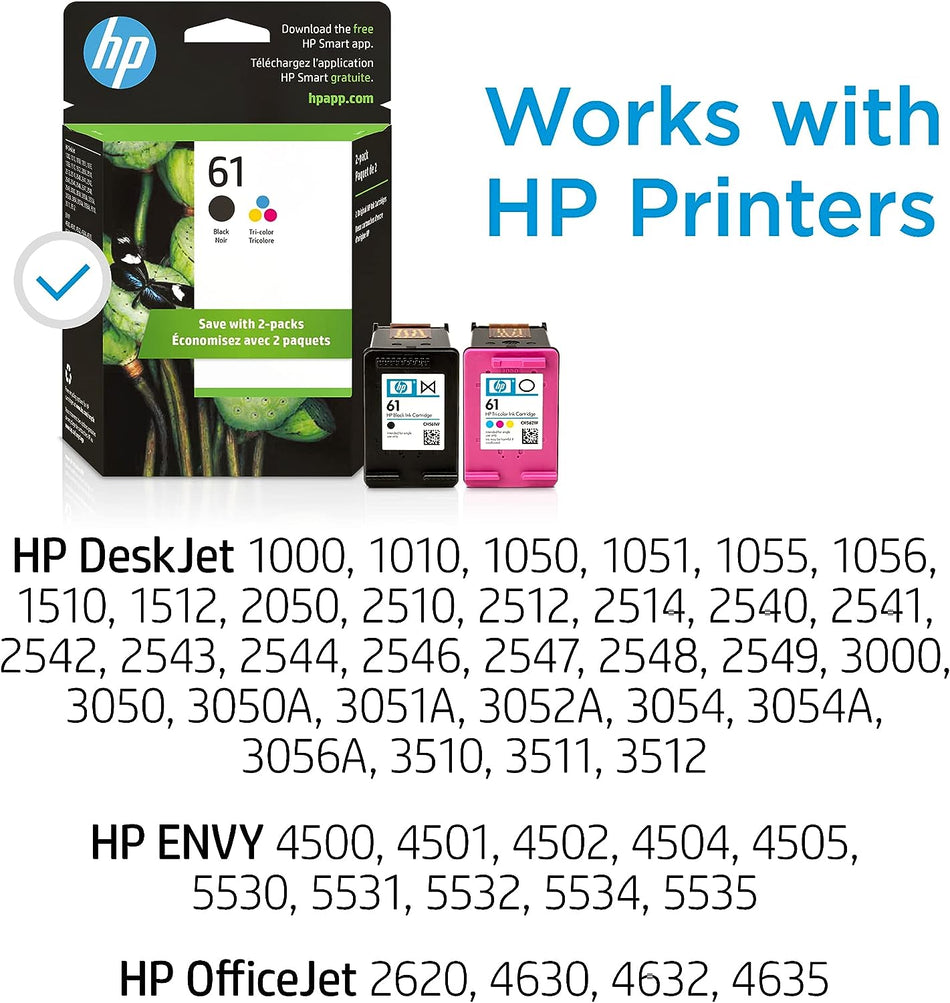 HP 61 2-pack Black/Tri-color Original Ink Cartridges CR259FN Like New