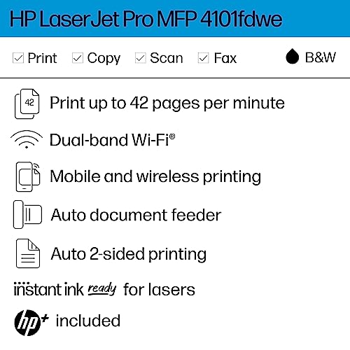 HP LaserJet Pro MFP 4101fdwe Wireless Black & White Monochrome Printer 2Z619E Like New