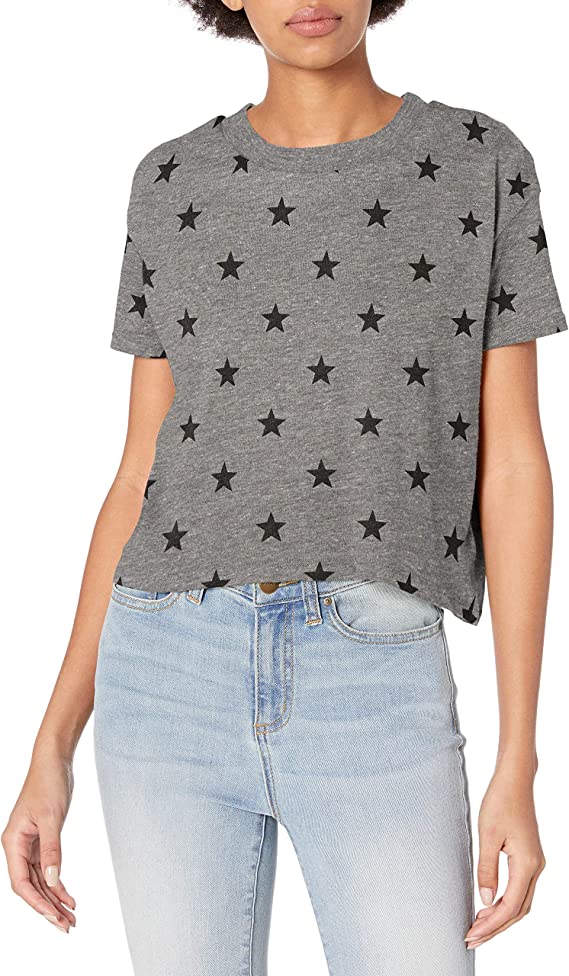 5114EA Hanes Alternative Women's Cropped T shirt Eco Grey Stars S Like New